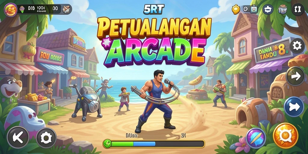 Screenshot gameplay 5RT yang menunjukkan aksi seru dalam dunia arcade.