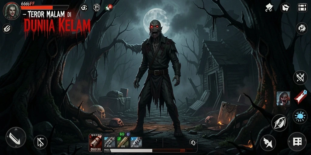 Tampilan gameplay menegangkan dengan efek grafis mengerikan.