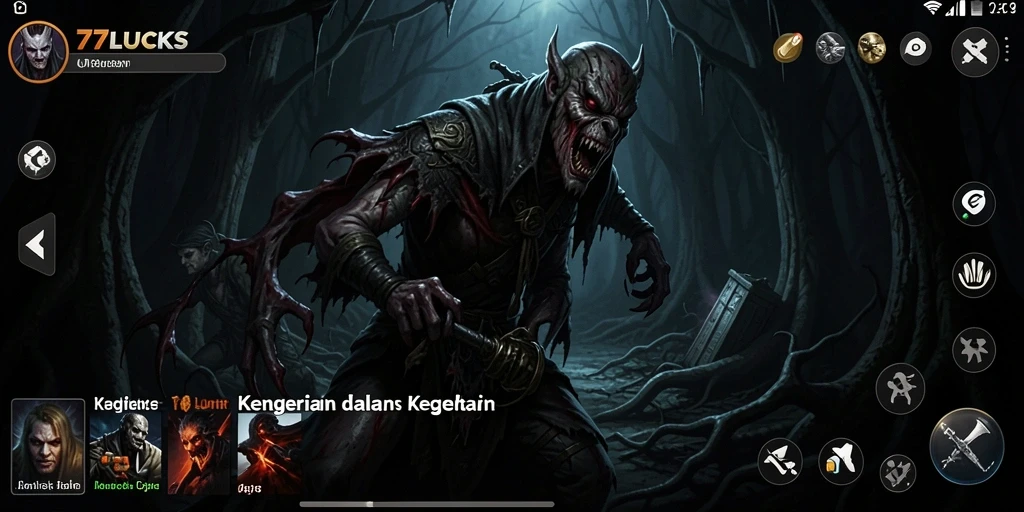 Gameplay menegangkan dalam 77LUCKS yang penuh kengerian.