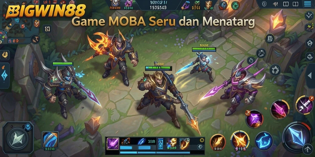 Screenshot menampilkan karakter dalam aksi pertarungan MOBA.
