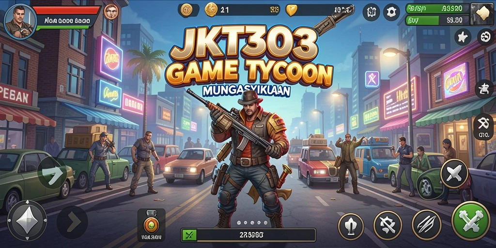 Gameplay seru JKT303 dengan elemen manajemen bisnis yang menantang.