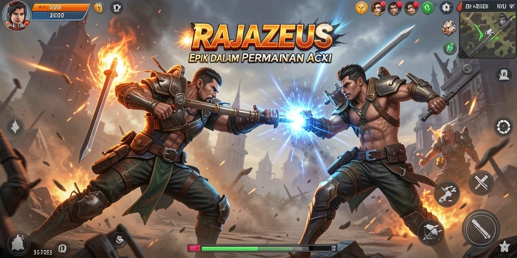 Tangkapan layar RAJAZEUS menampilkan aksi pertarungan penuh adrenalin.