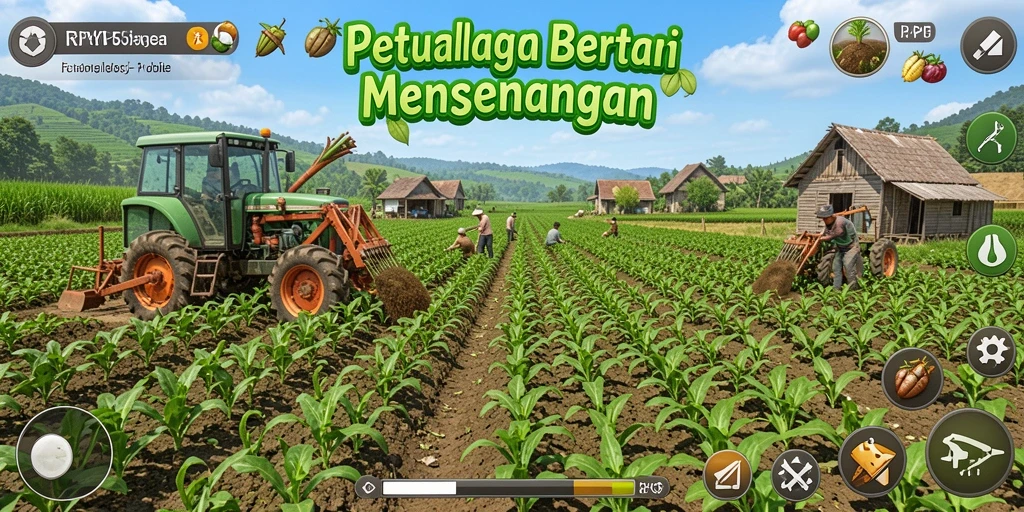 Tangkapan layar RPVIP5 menampilkan peternakan yang penuh warna dan interaksi dengan hewan.
